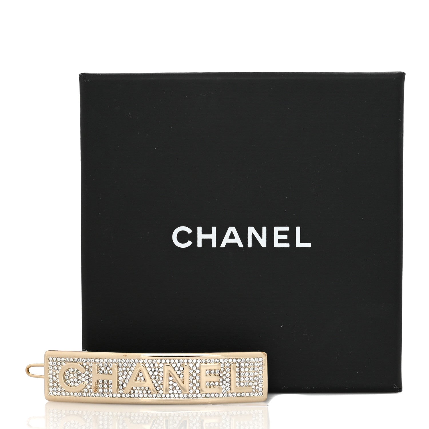 Chanel Metal Crystal Logo Hair Clip Gold 4 of 4
