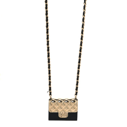 Chanel Metal Resin Lambskin Flap Bag Long Necklace Gold Black 1 of 6