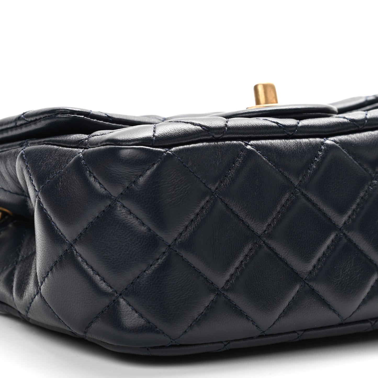 Lambskin Quilted Mini Pearl Crush Flap Navy Blue