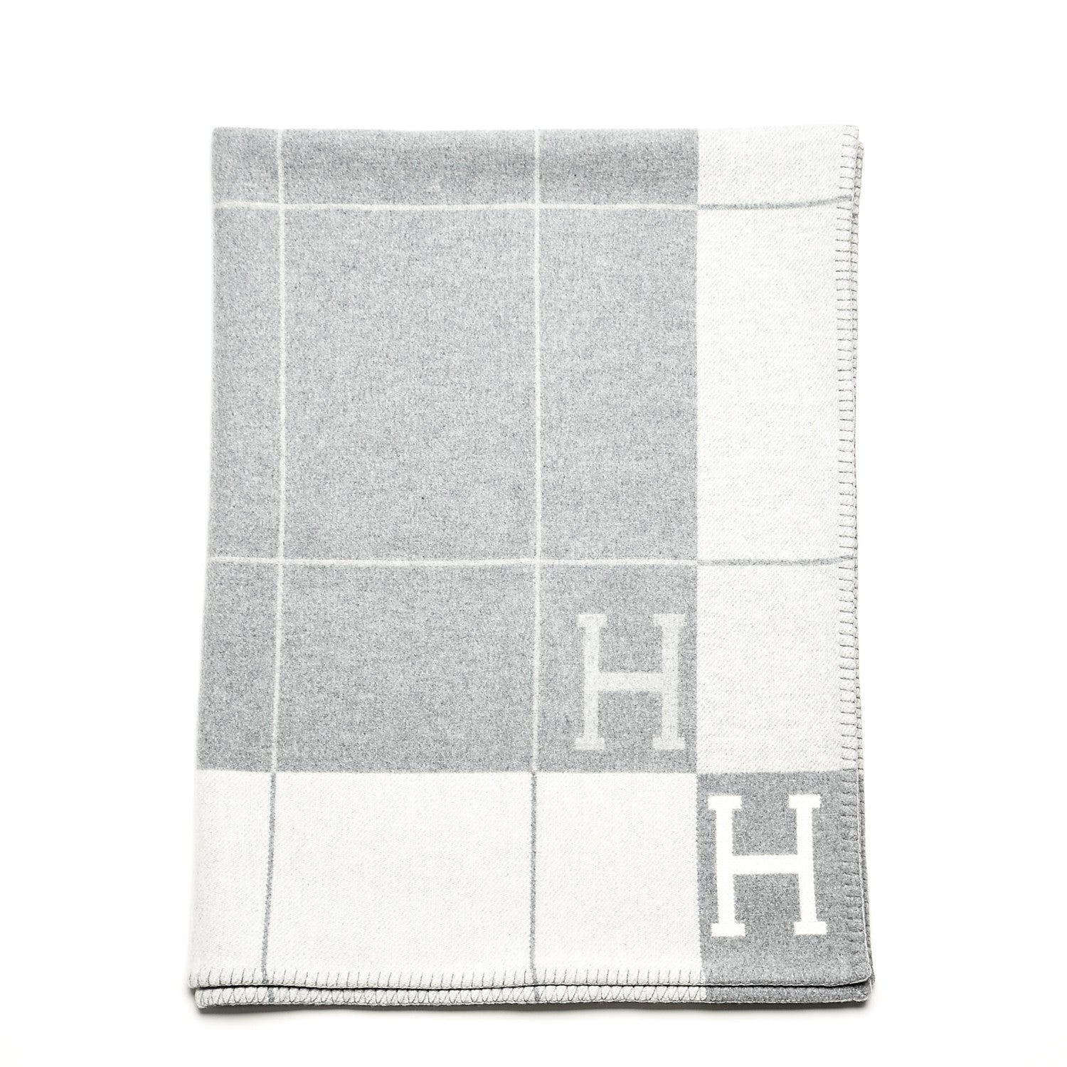 Hermes Wool Cashmere Avalon III Blanket Ecru Gris Clair 1 of 4