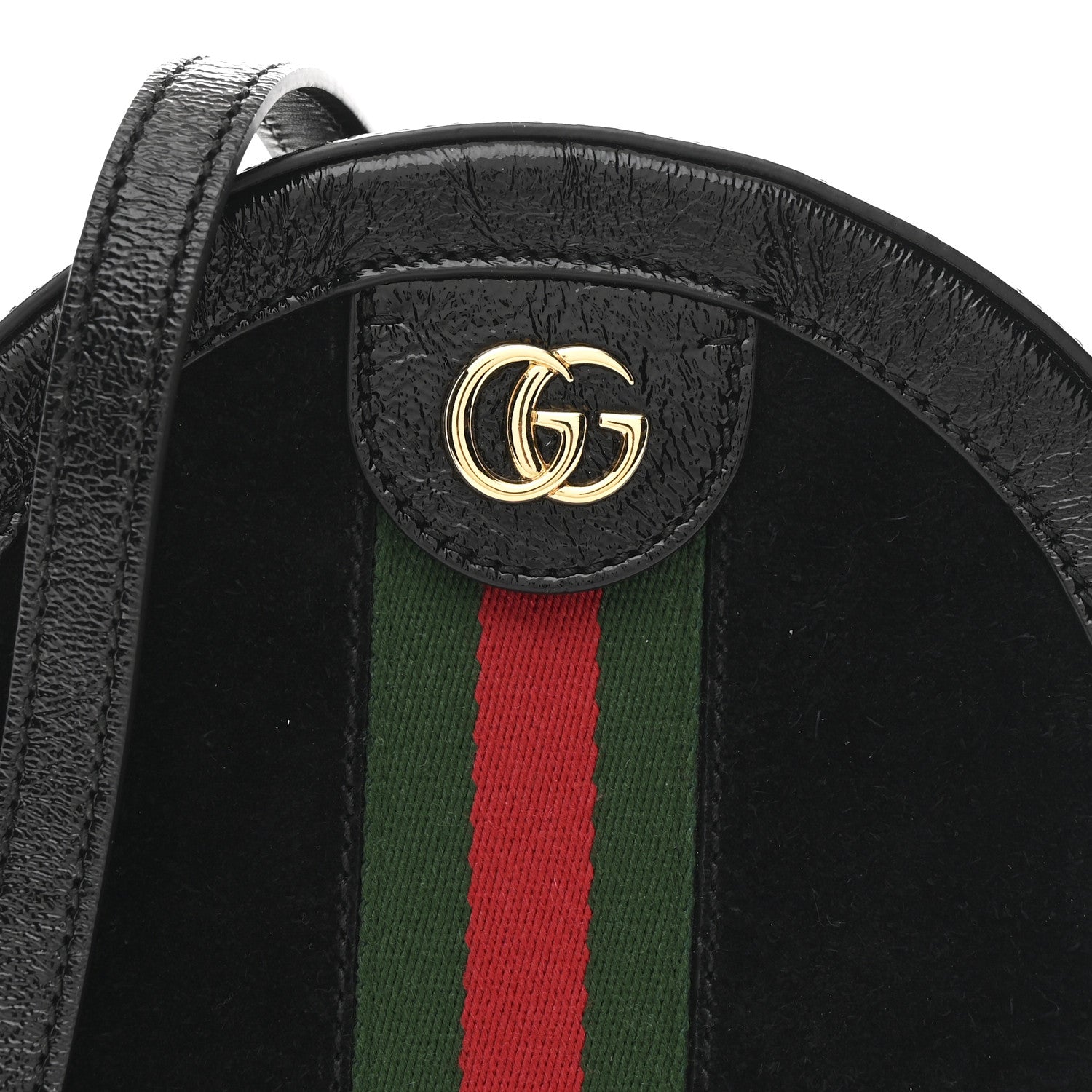 Gucci Suede Patent Web Mini Ophidia Round Shoulder Bag Black 8 of 11