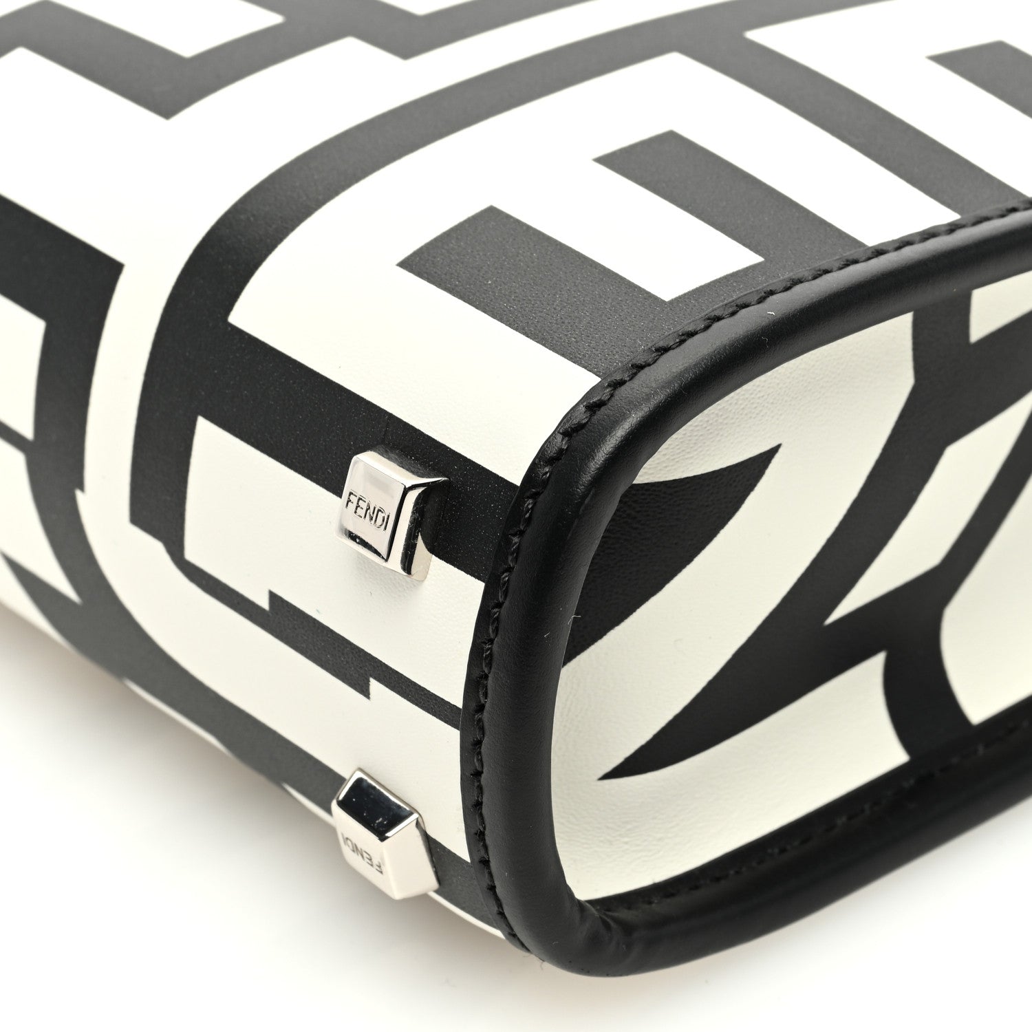 Fendi X MARC JACOBS Vitello King Plexiglass Logo Print Mini Fendi Sunshine Shopper Tote Black White 9 of 9