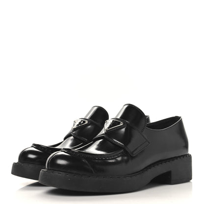 Prada Spazzolato Metal Triangle Logo Pointy 50mm Loafers 37.5 Black 4 of 10
