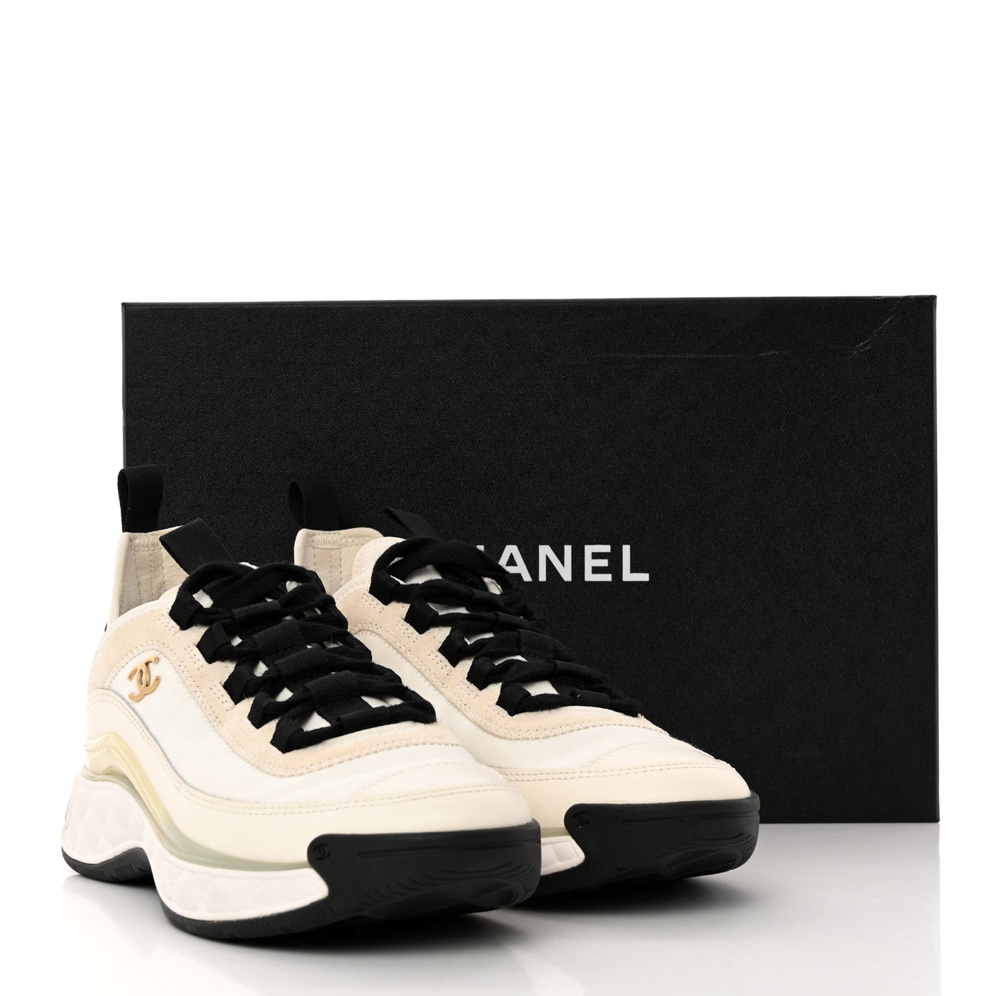 Velvet Calfskin Mixed Fibers CC Sneakers 37 Ivory Black