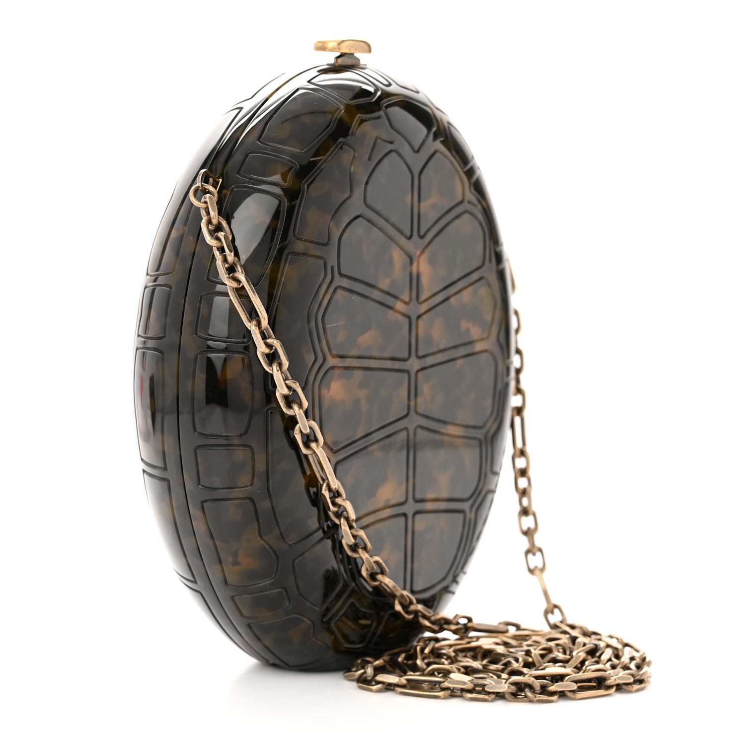 Chanel Plexiglass Tortoise Shell CC Round Minaudiere Clutch 3 of 10