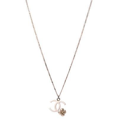 Chanel Enamel CC Camelia Necklace Gold White 1 of 5