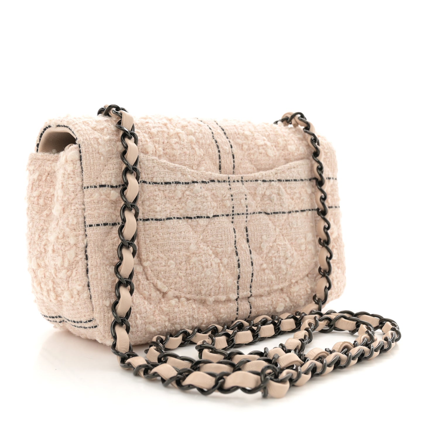 Tweed Quilted Mini Rectangular Flap Light Pink Black