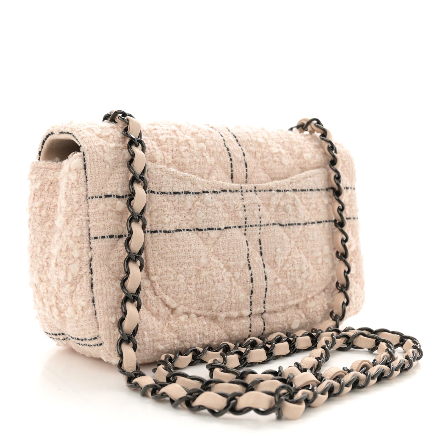 Chanel Tweed Quilted Mini Rectangular Flap Light Pink Black 3 of 12