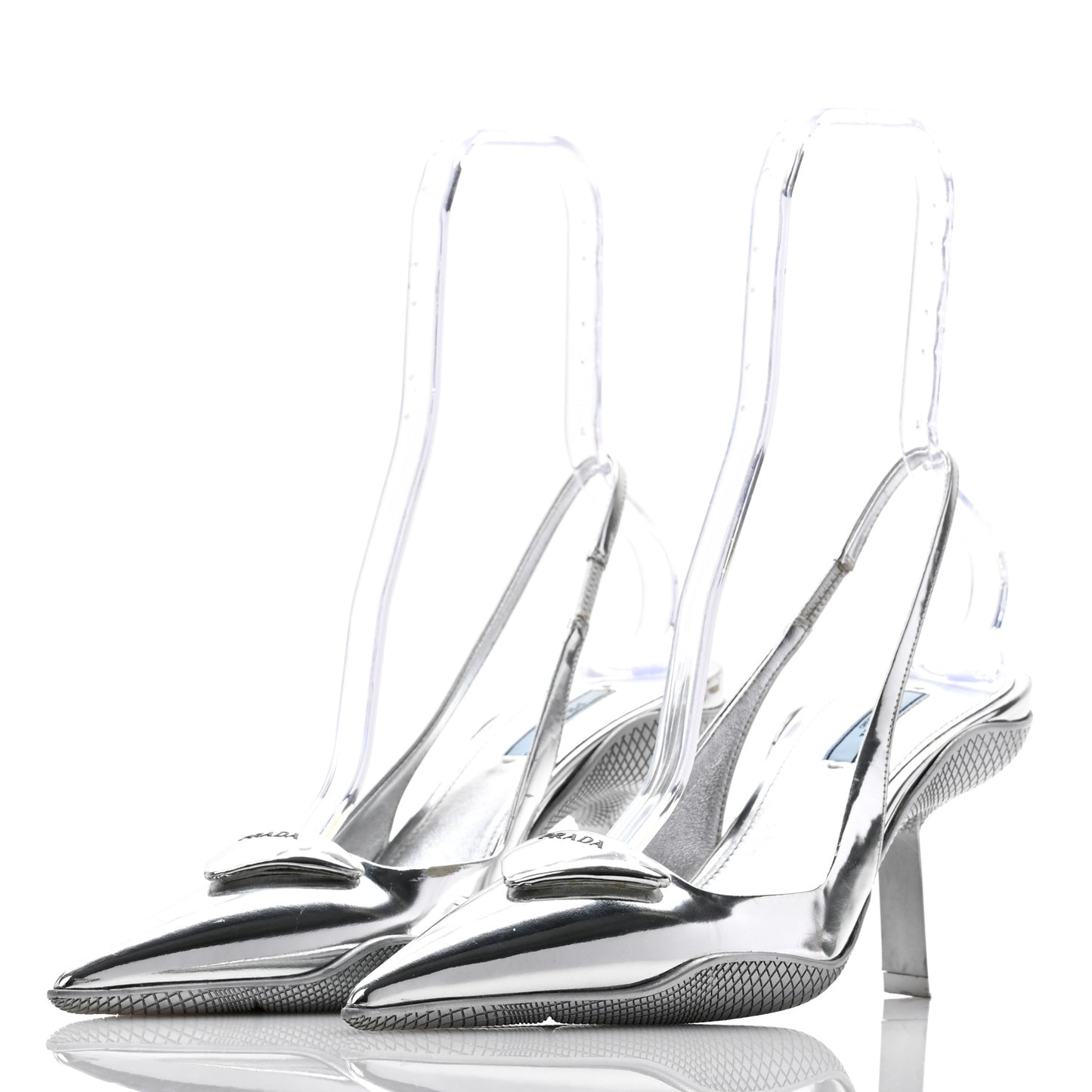 Spazzolato Triangle Logo Pointed Toe 45mm Slingback Pumps 40 Argento