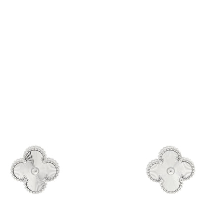 Van Cleef & Arpels 18K White Gold Guilloche Vintage Alhambra Earrings 1 of 5