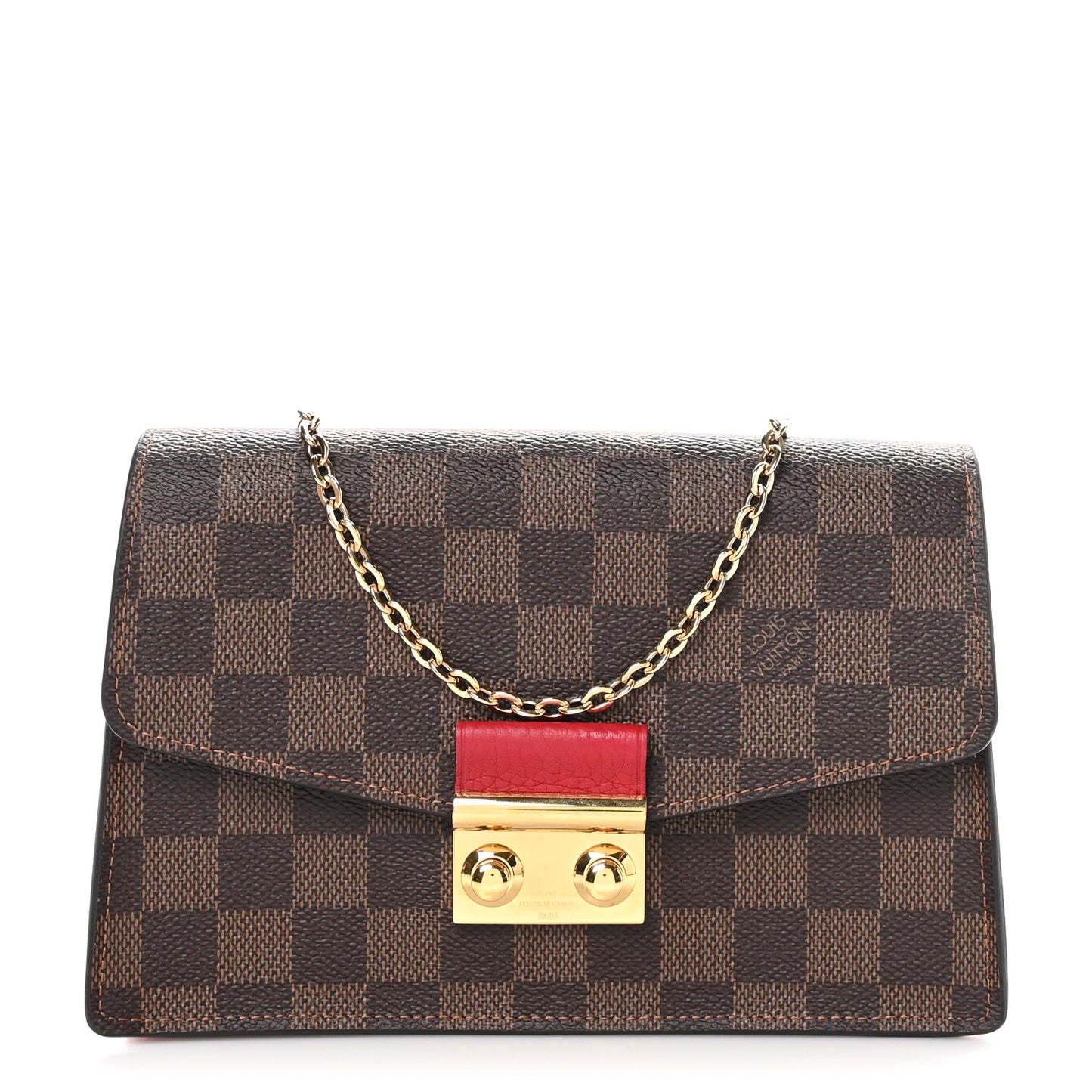 Damier Ebene Croisette Chain Wallet Scarlet