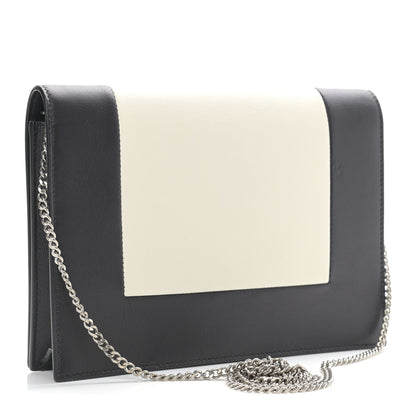 Celine Smooth Lambskin Frame Evening Chain Clutch Black White 3 of 10