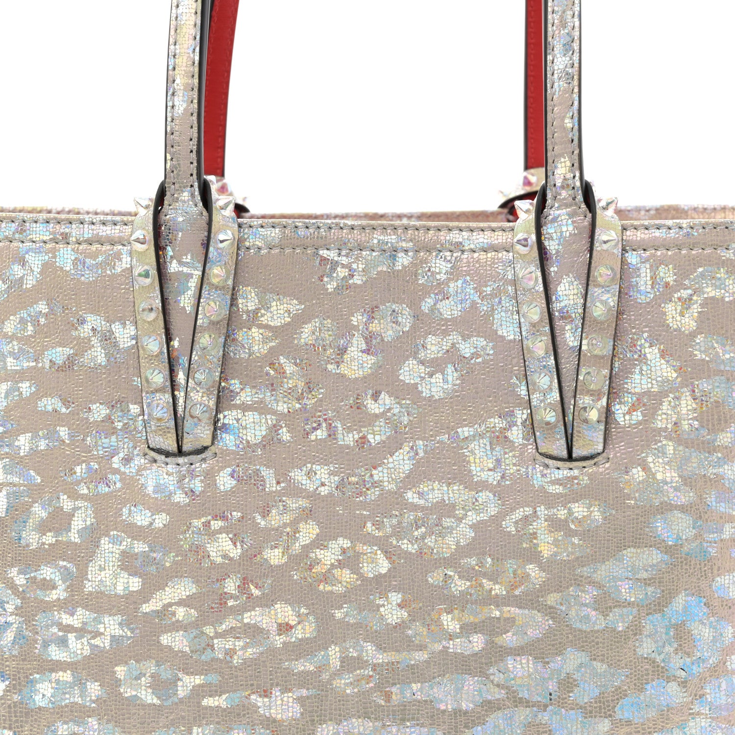 Christian Louboutin Metallic Calfskin Small Leopard Cabata Tote Silver Multicolor 8 of 10