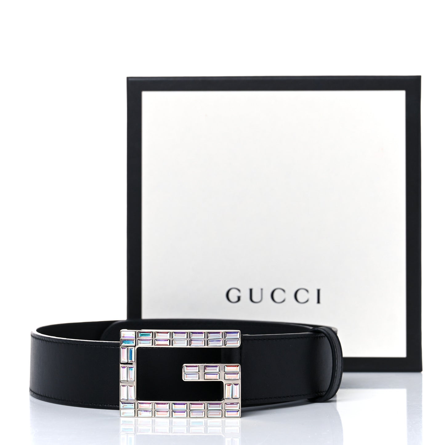 Calfskin Crystal Square G Madelyn Belt 70 28 Black