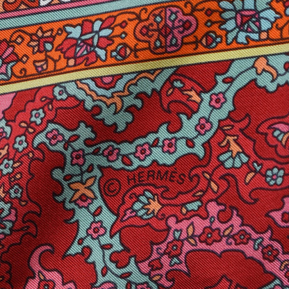 Hermes Silk Twill Tapis Persans Giant Plume Scarf 140 Framboise Turquoise Orange 5 of 10