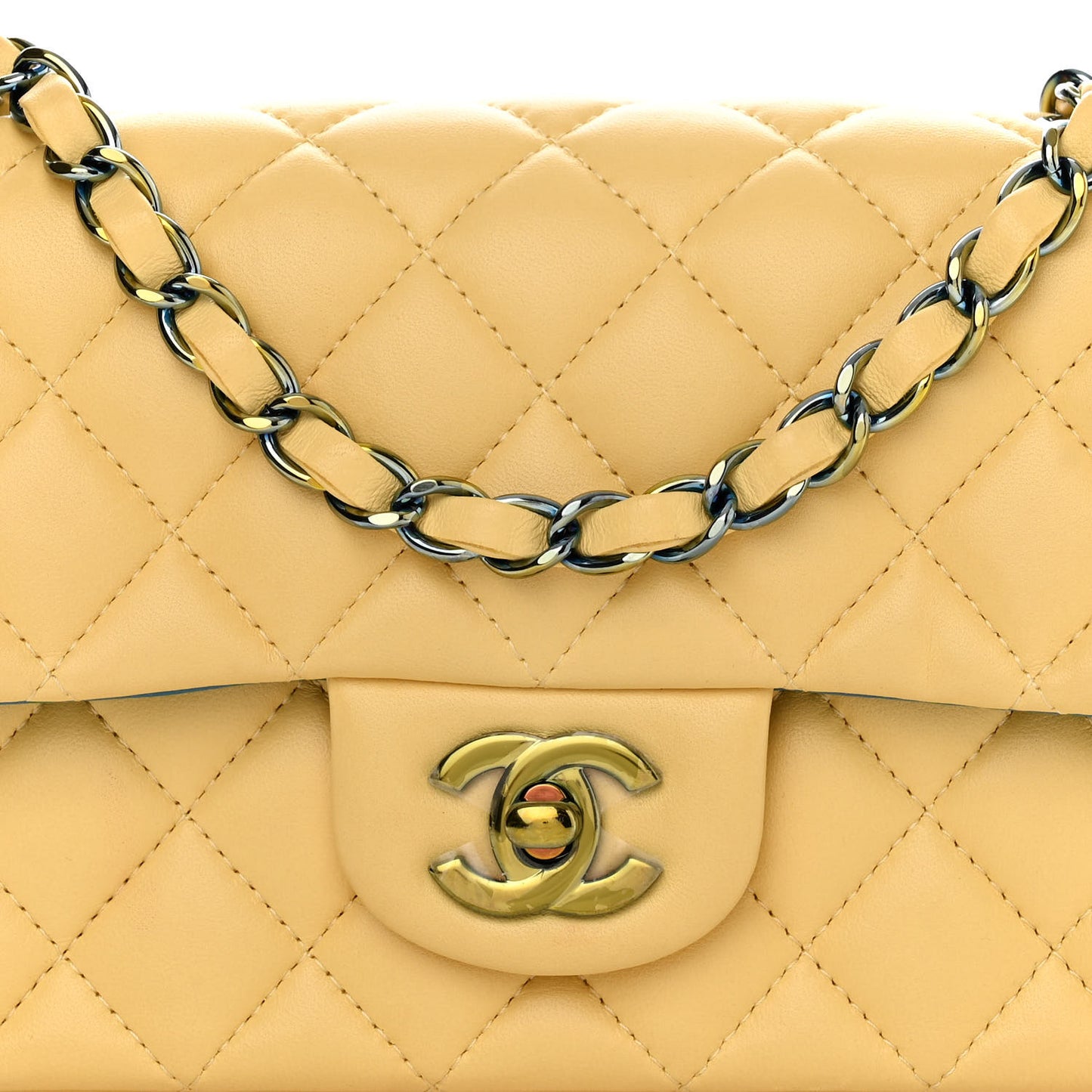 Lambskin Quilted Mini Rectangular Flap Yellow Blue