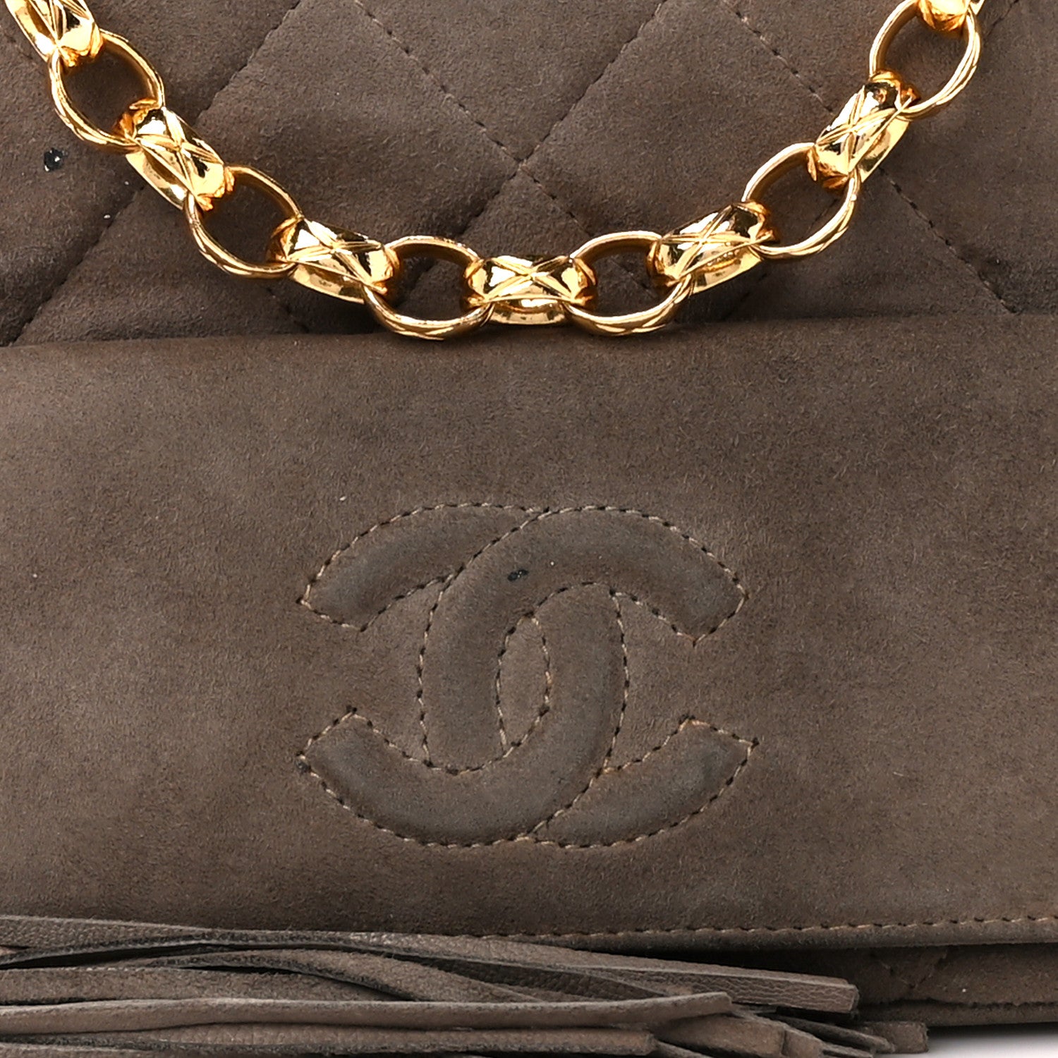 Chanel Suede Quilted CC Tassel Camera Case Grey 9 of 12