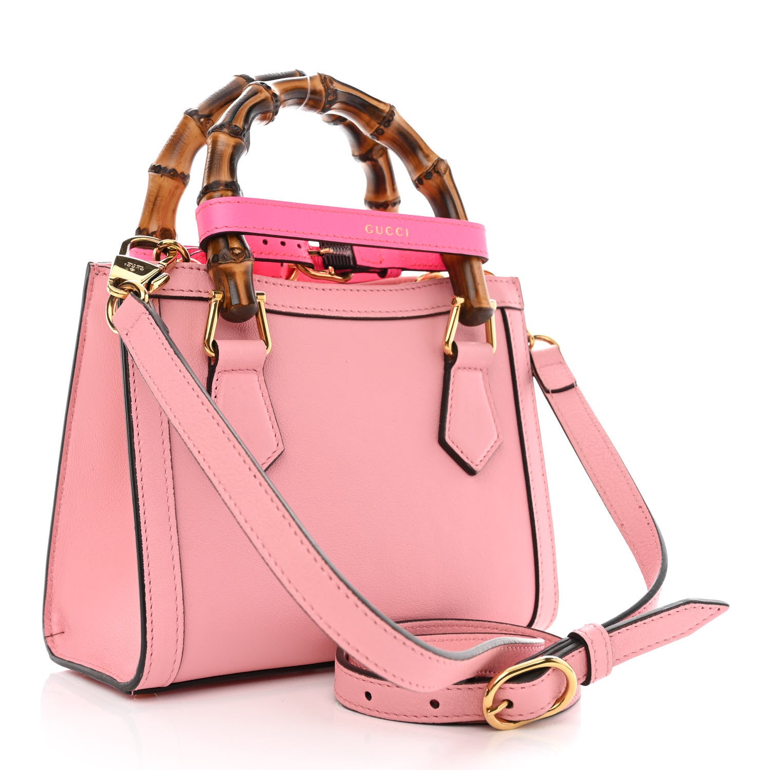 Gucci Wonka Grain Calfskin Mini Diana Tote Bag Wild Rose Fuxia Fluo 3 of 9