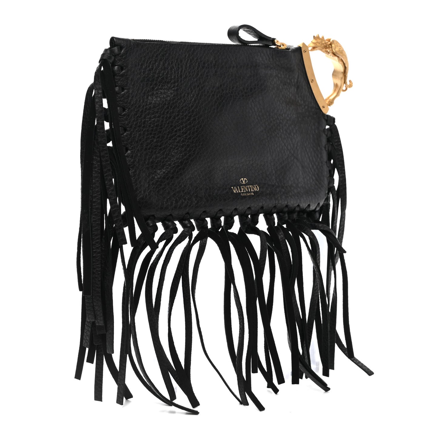 Calfskin C-Rockee Sagittarius Fringe Clutch Black