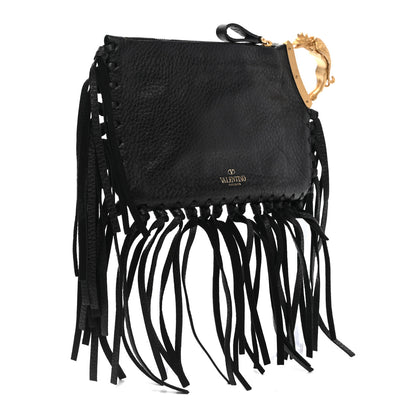 Valentino Garavani Calfskin C-Rockee Sagittarius Fringe Clutch Black 3 of 9