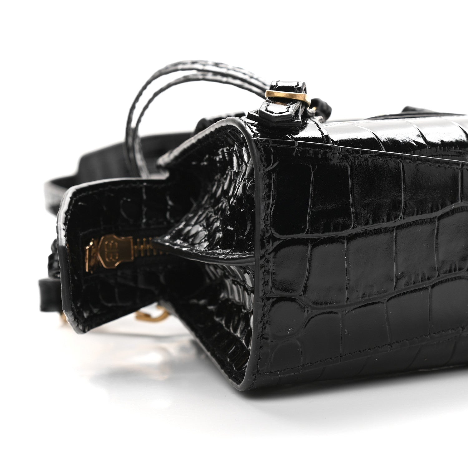 Balenciaga Shiny Supple Calfskin Crocodile Embossed Neo Classic Gold Hardware Nano City Crossbody Black 6 of 7