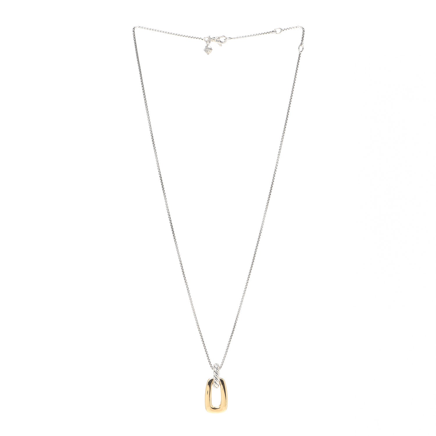 David Yurman Sterling Silver 18K Yellow Gold Cable Link Pendant Necklace 3 of 5