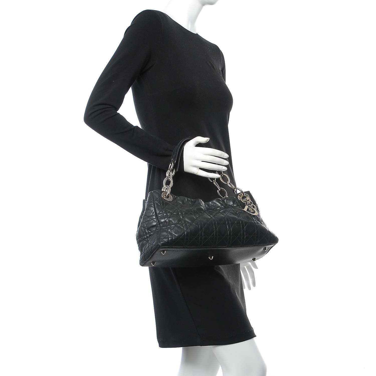 Christian Dior Lambskin Cannage Lady Dior Shoulder Bag Black 2 of 12