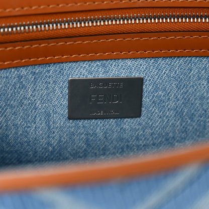 Fendi Denim Vitello King FF Embroidered Baguette Denim Chiaro Brandy 6 of 10