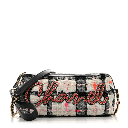 Chanel Tweed Calfskin Signe Bowling Bag White Black 1 of 10