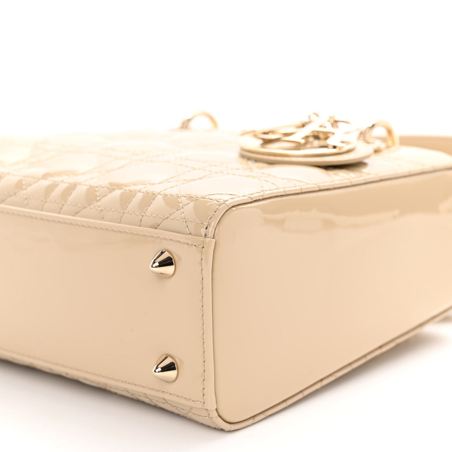 Patent Cannage Small Lady Dior Beige