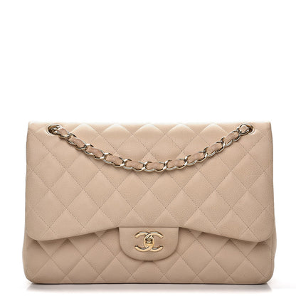 Chanel Caviar Quilted Jumbo Double Flap Light Beige 1 of 21