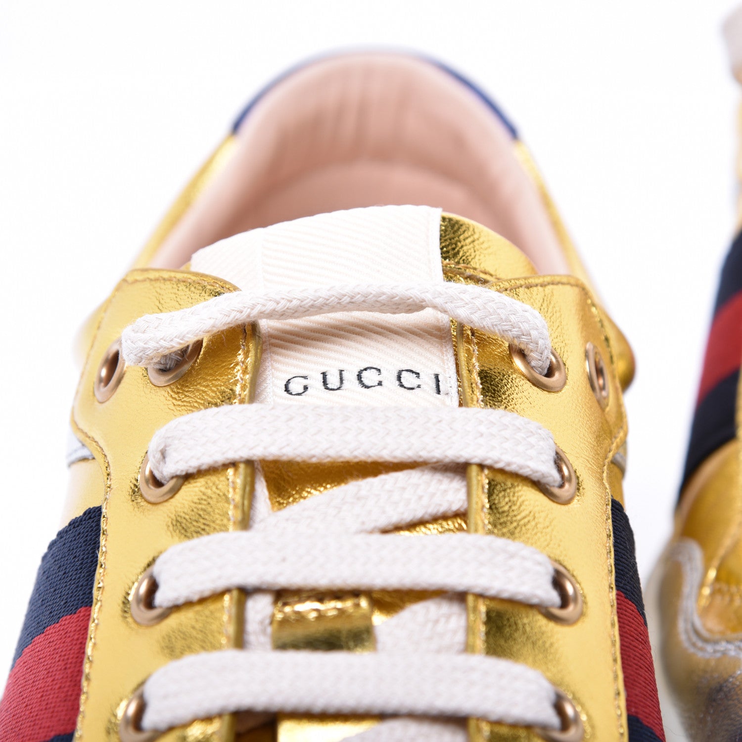 Gucci Metallic Nappa Web Mens Low Top Sneakers 8.5 Argento Oro Vecchio 11 of 12