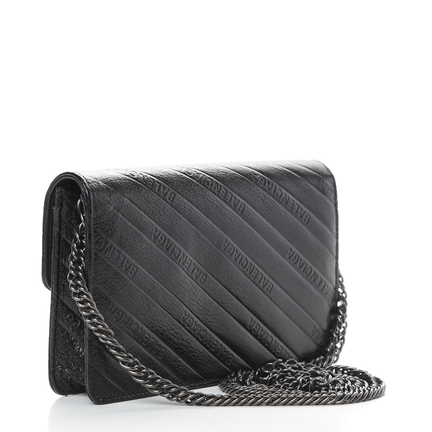 Balenciaga Shiny Goatskin Logo Embossed Monochrome BB Wallet On Chain Black 3 of 11