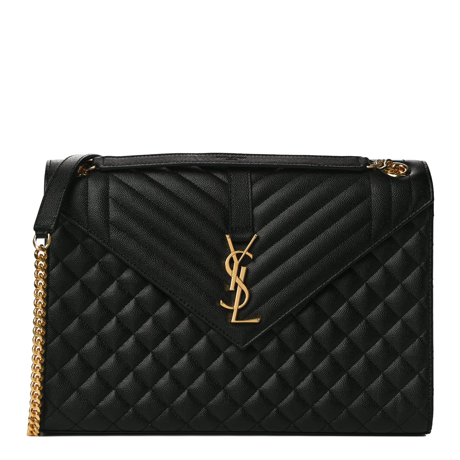 Saint Laurent Grain De Poudre Textured Mixed Matelasse Large Triquilt Monogram Satchel Black 1 of 10