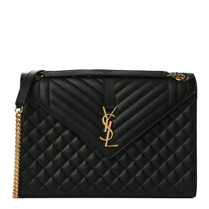 Saint Laurent Grain De Poudre Textured Mixed Matelasse Large Triquilt Monogram Satchel Black 1 of 10