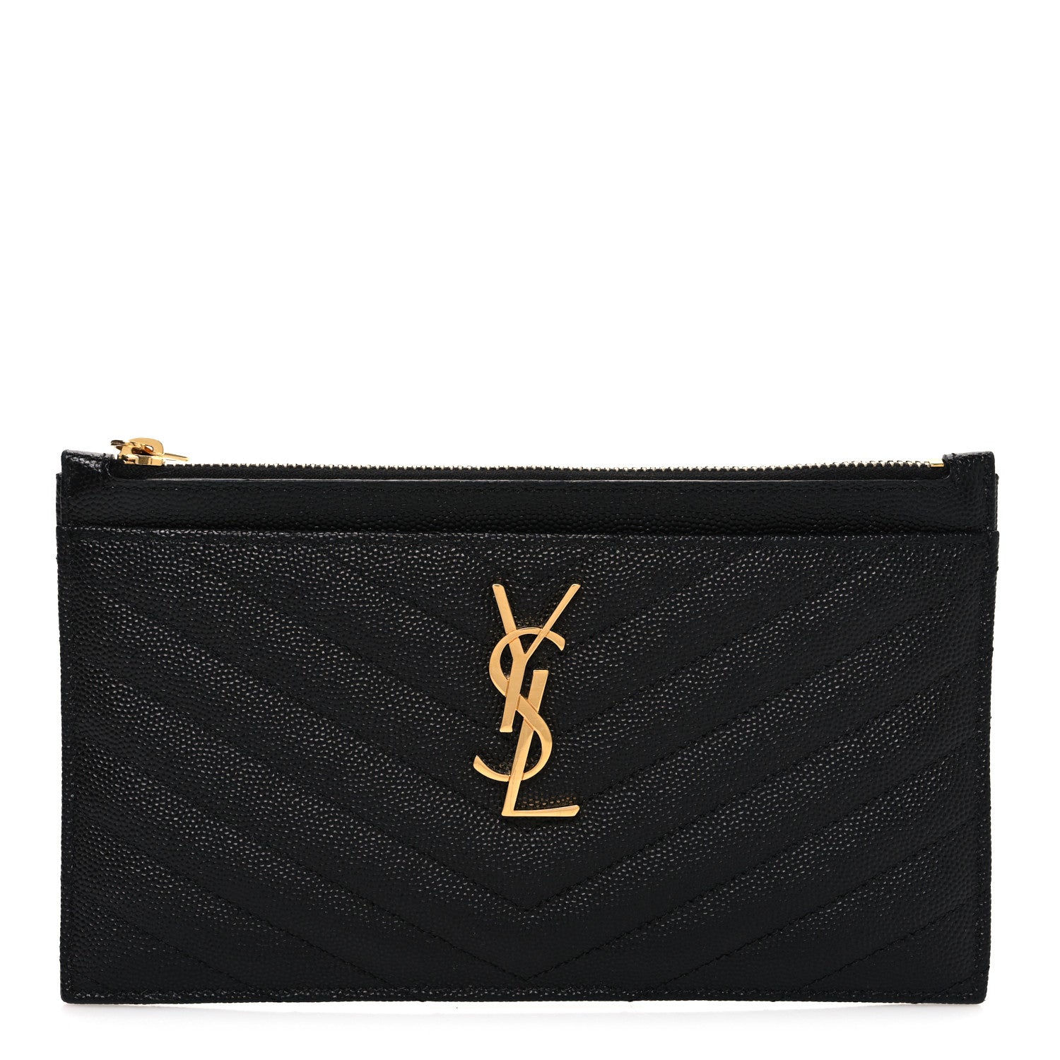 Saint Laurent Grain De Poudre Chevron Monogram Bill Pouch Black 1 of 9