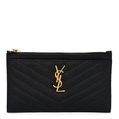Saint Laurent Grain De Poudre Chevron Monogram Bill Pouch Black 1 of 9