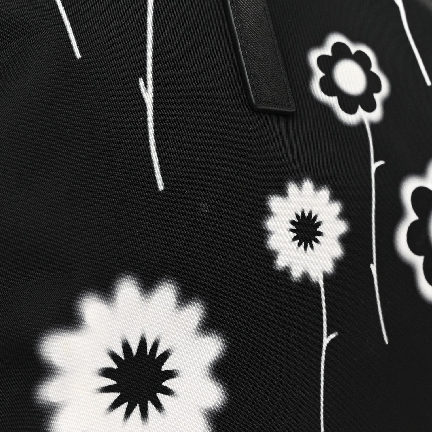 Prada Tessuto Stampato Nylon Saffiano Floral Print Tote Black White 11 of 11