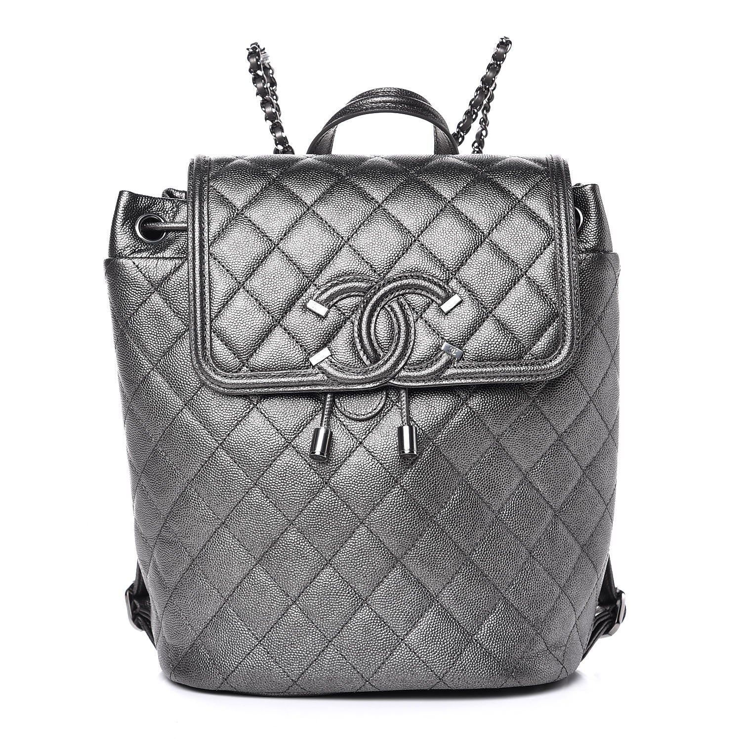 Chanel Metallic Caviar Quilted Filigree Backpack Dark Silver 1 of 7
