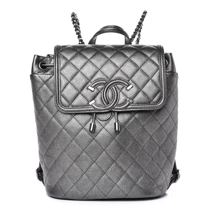 Chanel Metallic Caviar Quilted Filigree Backpack Dark Silver 1 of 7