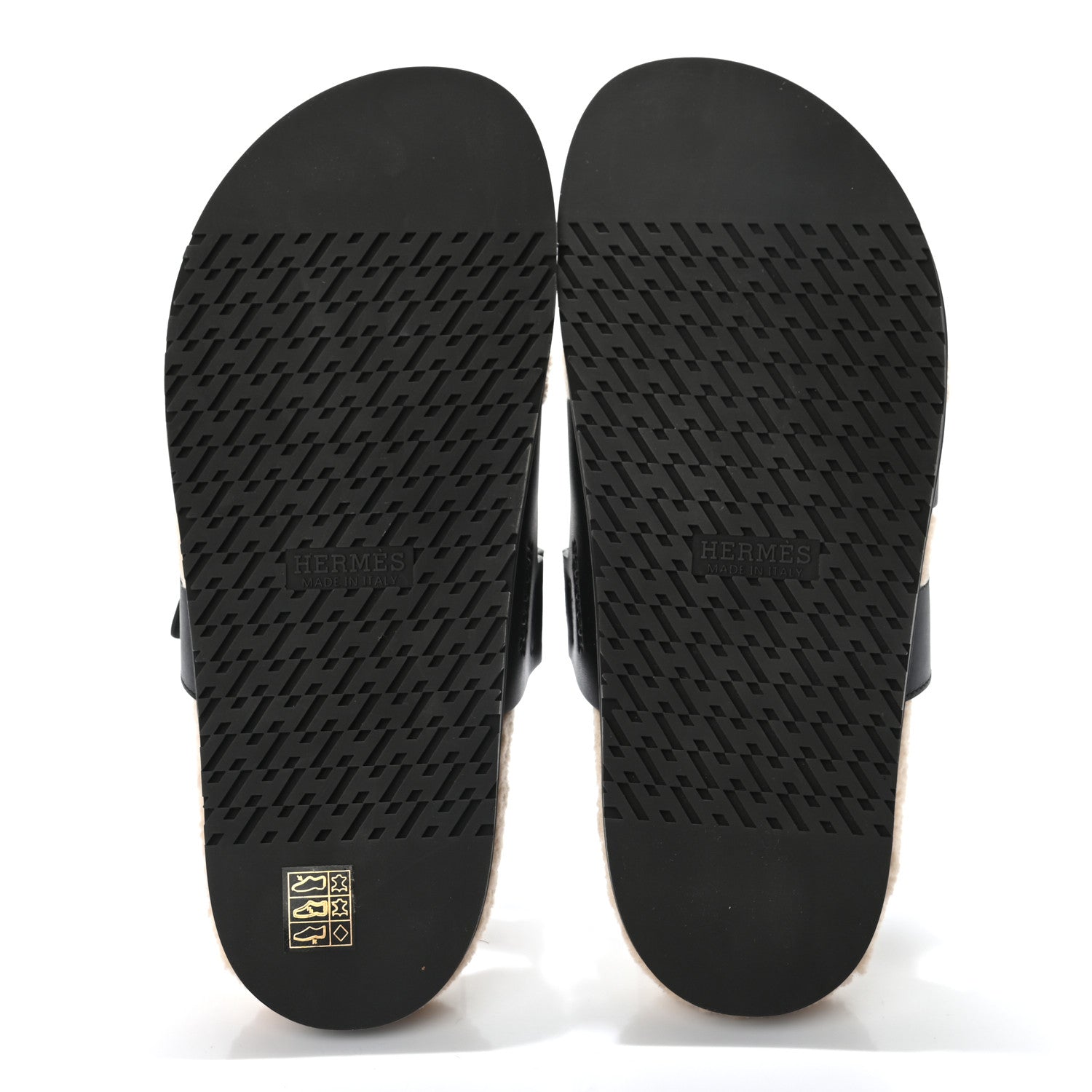 Hermes Veau Indios Woolskin Mens Chypre Sandals 42 Black Ecru 5 of 8