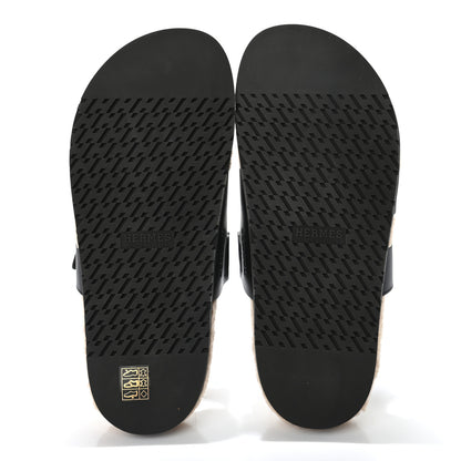 Hermes Veau Indios Woolskin Mens Chypre Sandals 42 Black Ecru 5 of 8