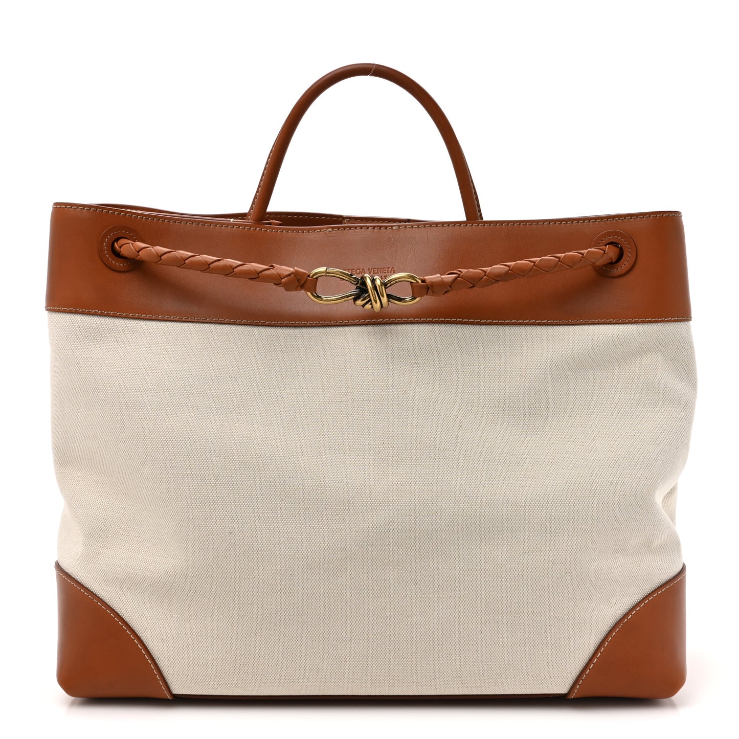 Washed Canvas Calfskin Large Andiamo  Natural Light Wood