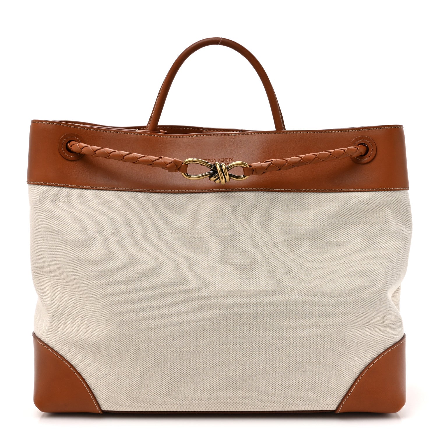 Bottega Veneta Washed Canvas Calfskin Large Andiamo  Natural Light Wood 1 of 18