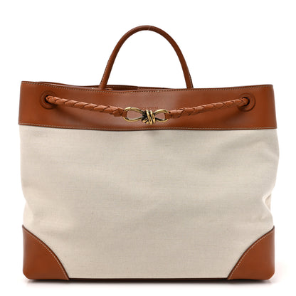 Bottega Veneta Washed Canvas Calfskin Large Andiamo  Natural Light Wood 1 of 18