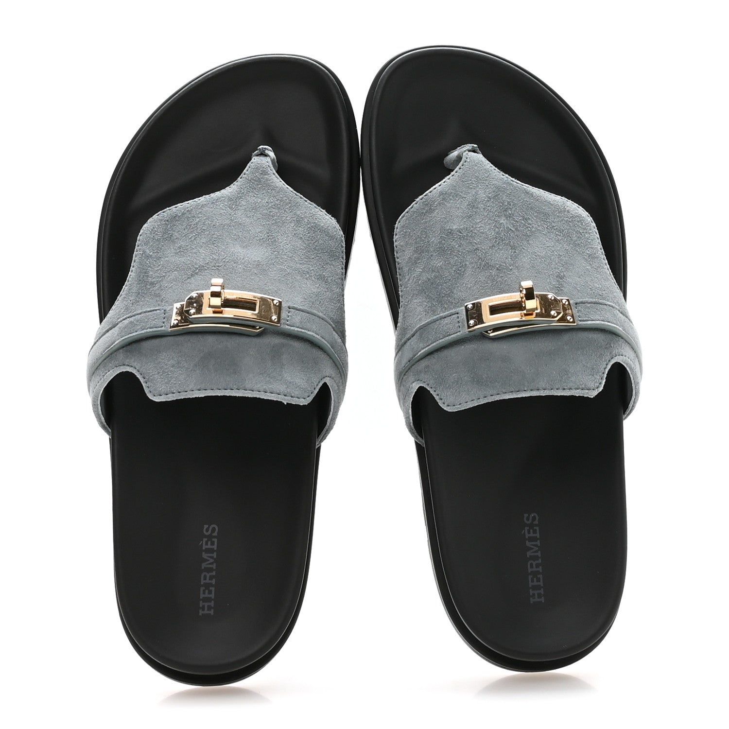 Hermes Suede Goatskin Womens Empire Sandals 38 Bleu Tonnerre 2 of 9