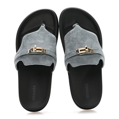 Hermes Suede Goatskin Womens Empire Sandals 38 Bleu Tonnerre 2 of 9