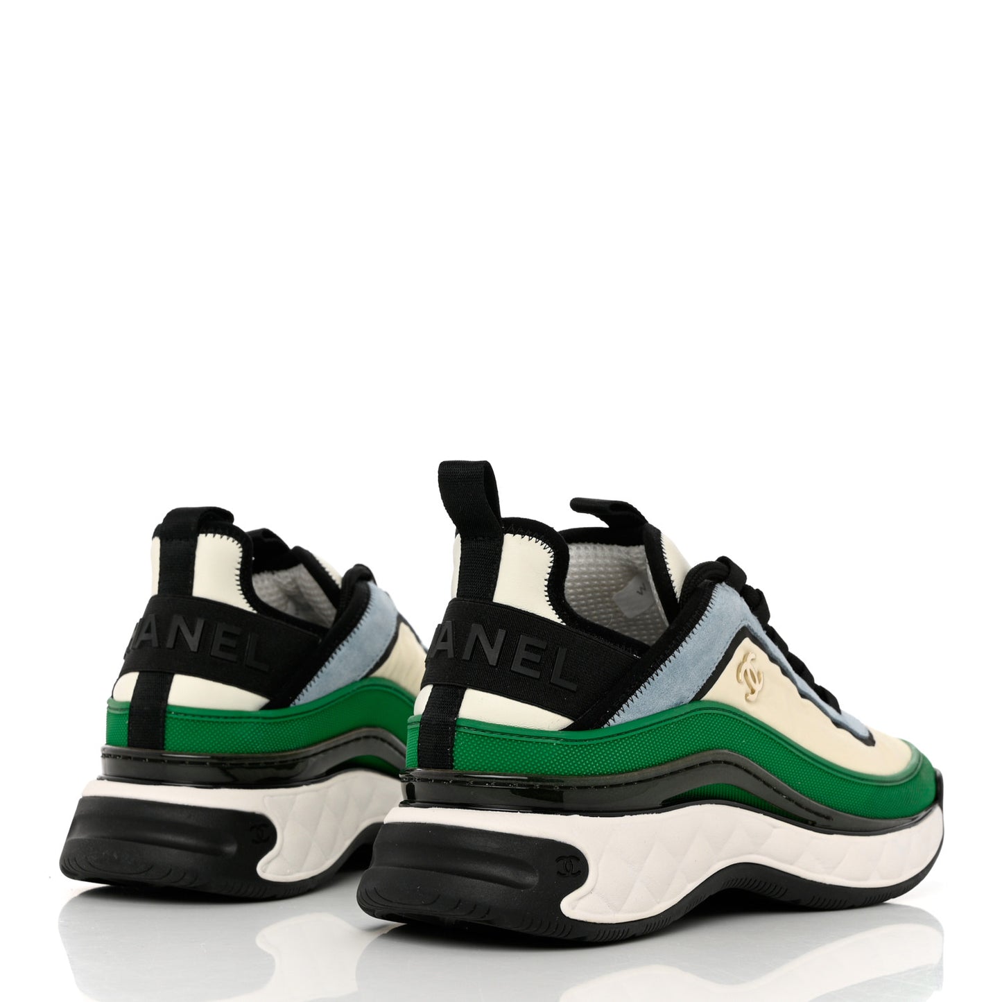 Suede Calfskin Mixed Fibers CC Sneakers 41 Ivory Green Light Blue