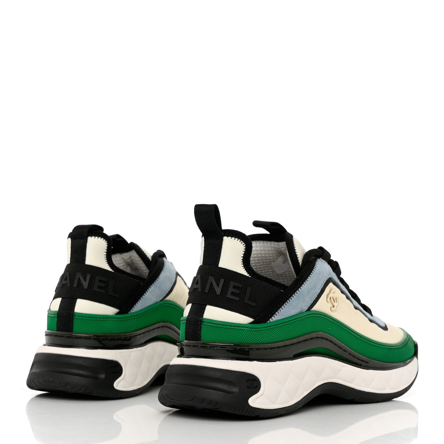 Chanel Suede Calfskin Mixed Fibers CC Sneakers 41 Ivory Green Light Blue 4 of 9