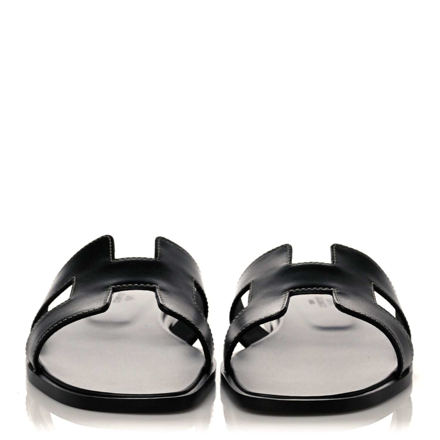 Hermes Box Calfskin Oran Sandals 38.5 Black 2 of 9